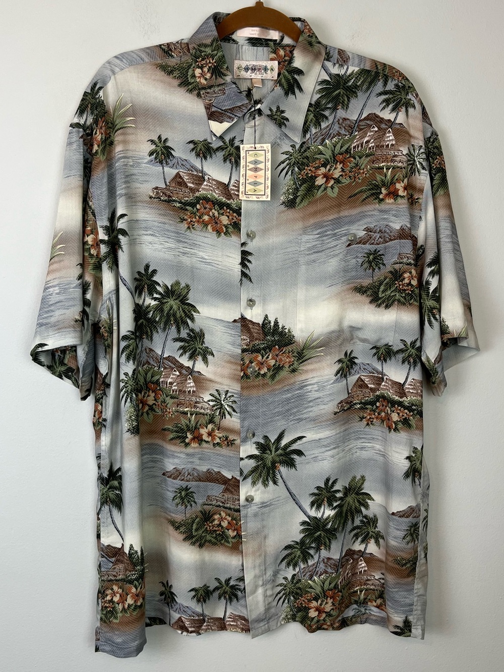 NWT CAMPIA MODA Tropical Print LARGE Short Sleeve Shirt Vintage Paradise